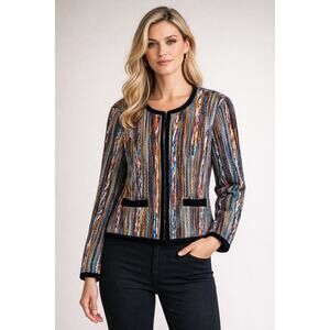 Katherine New York Multicolor Textured Knit Blazer Jacket Boho Unique Size XL